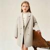 Casaco de Lã Reversível para Meninas: Casaco de Lã Casual de Comprimento Médio para Moda Infantil Outono/Inverno