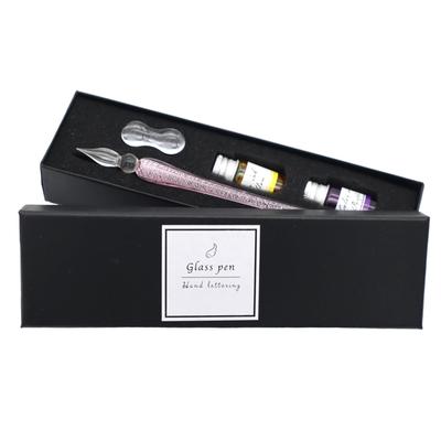 Vier niedliche handgefertigte Glasstifte mit Karikaturmotiv, Feder Pink