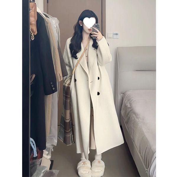 Oatmeal Woolen Coat - Women's Loose Mid-Length Korean Style Outerwear for Fall/Winter 2025