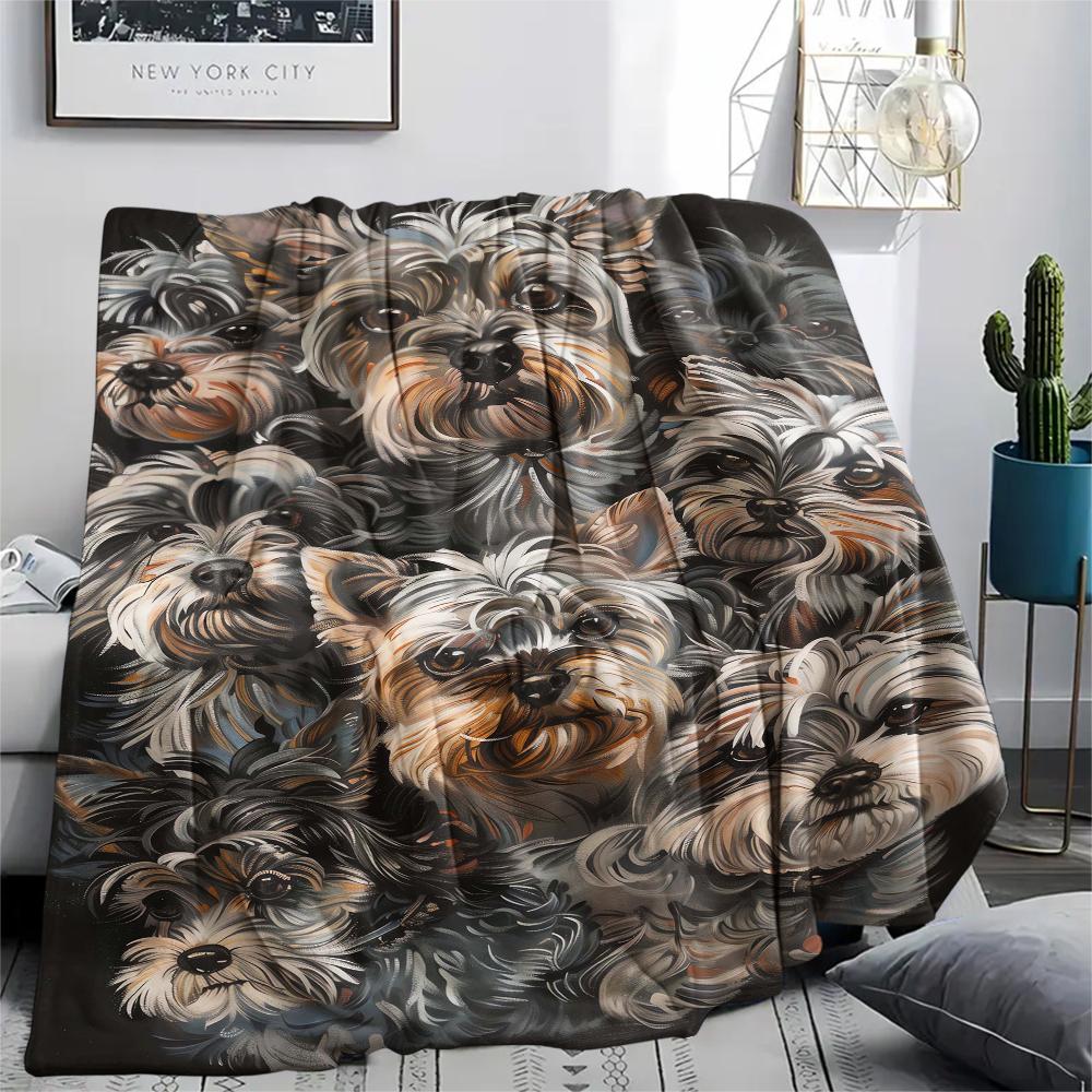 1Pc Pitbull Yorkshire Print Flannel Blanket, High quality Comfortable for All Seasons, Home Decor, Warmth and Comfort, Perfect for Christmas Gifts