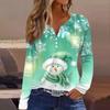Women's T Shirt Tee Christmas Printed Button Long Sleeve Tunic Daily Weekend Fashion Basic V- Neck Regular Top