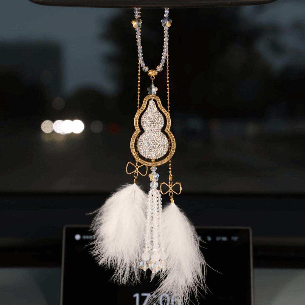 Diamond-Accented Luxury Gourd Pendant for Car Rearview Mirror - Elegant Interior Decoration for Women