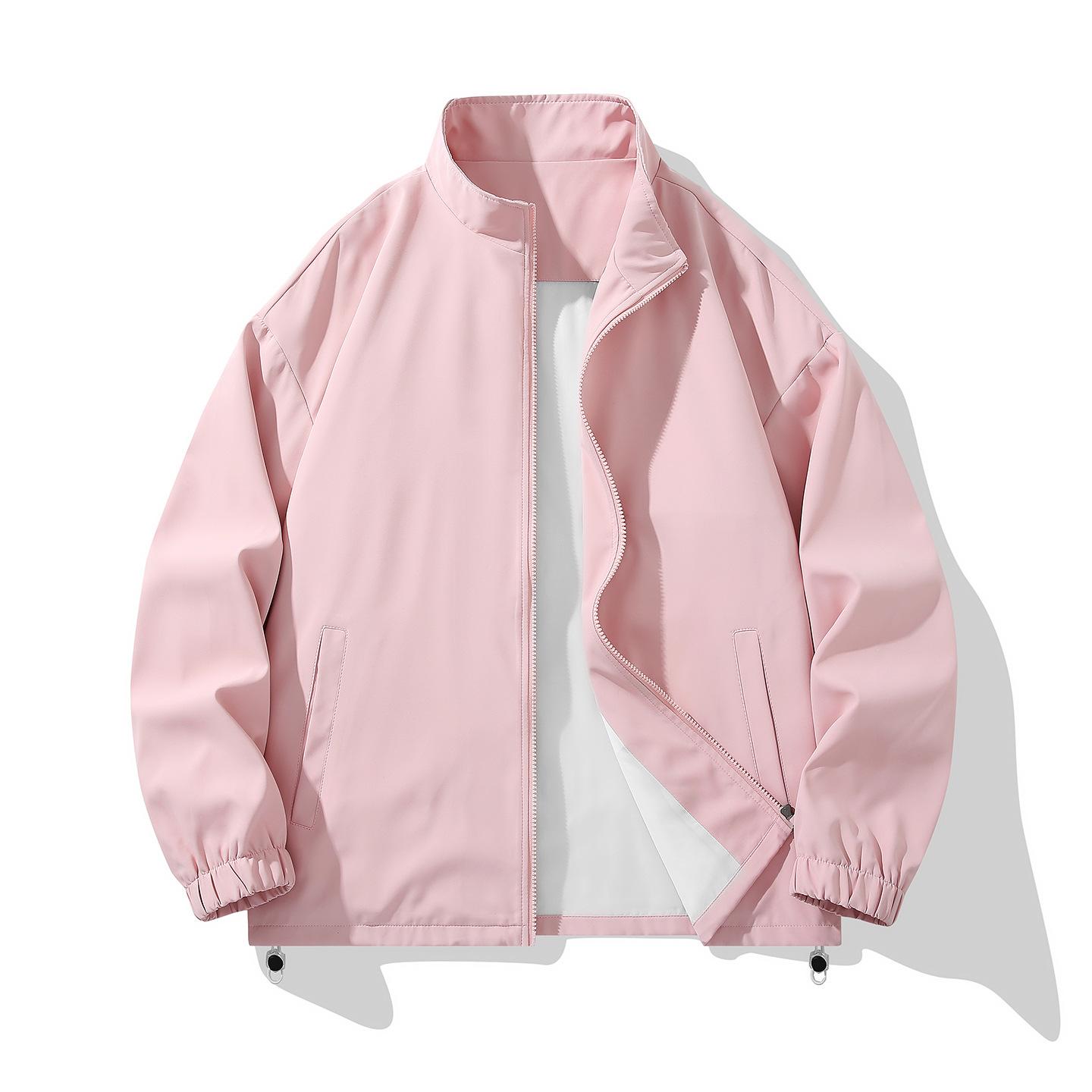 

Stand-up Collar Jacket Men s Spring and Autumn New Korean Versatile Loose Casual Trendy Top Coat 3XL розовый