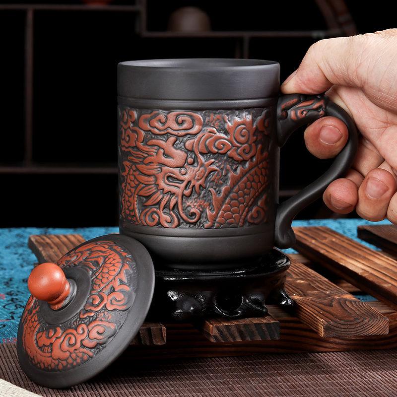 420ml Antieke draak en feniks mokken Paars klei Thee Mok Mok,Koffie Puerh Thee Mokken kantoor Beker Drinkgerei