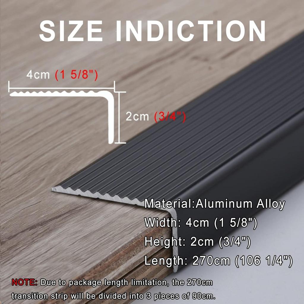 Transition Strip L-Shaped Floor Transition for Stairs,Non-Slip Aluminum Stair Treads for Tile/Wood/Laminate,Edge Protectors Decoration,Edging Strip