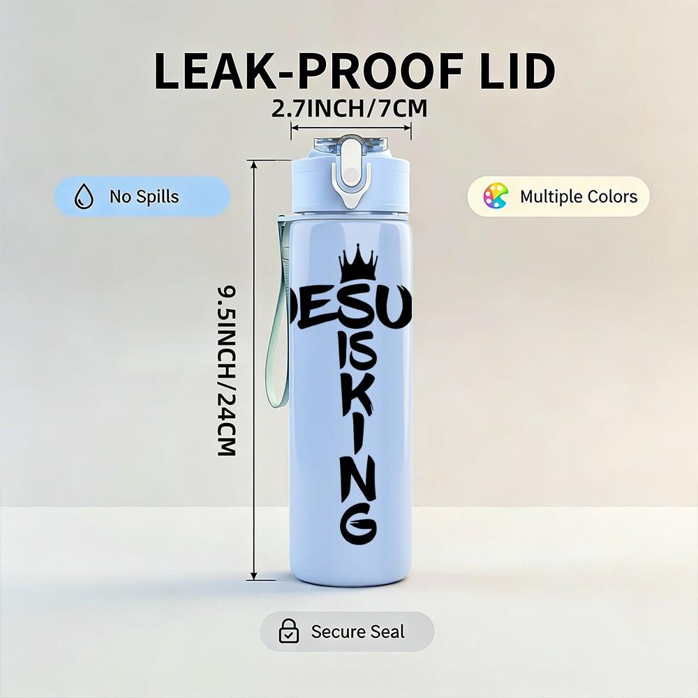 1PC Jesus King Thorn Crown Religious Print 750ml Color Plastic Sports Water Bottle Leakproof Flip Straw Lid Suitable for Sports Office Home Use