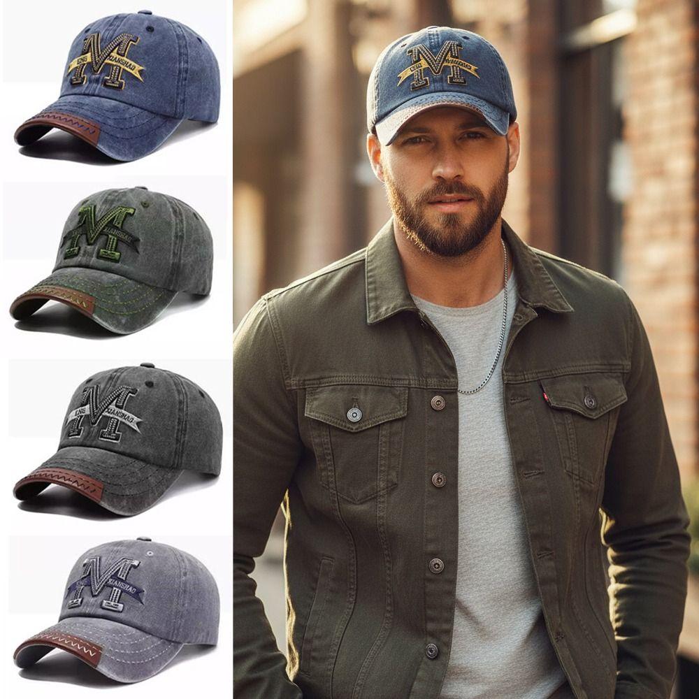 Zealous Sole Women's Green Vintage Letter M Embroidered Baseball Cap Washed Cotton Hip Hop Peaked Cap Adjustable Distressed Dad Hat For Man Unisex