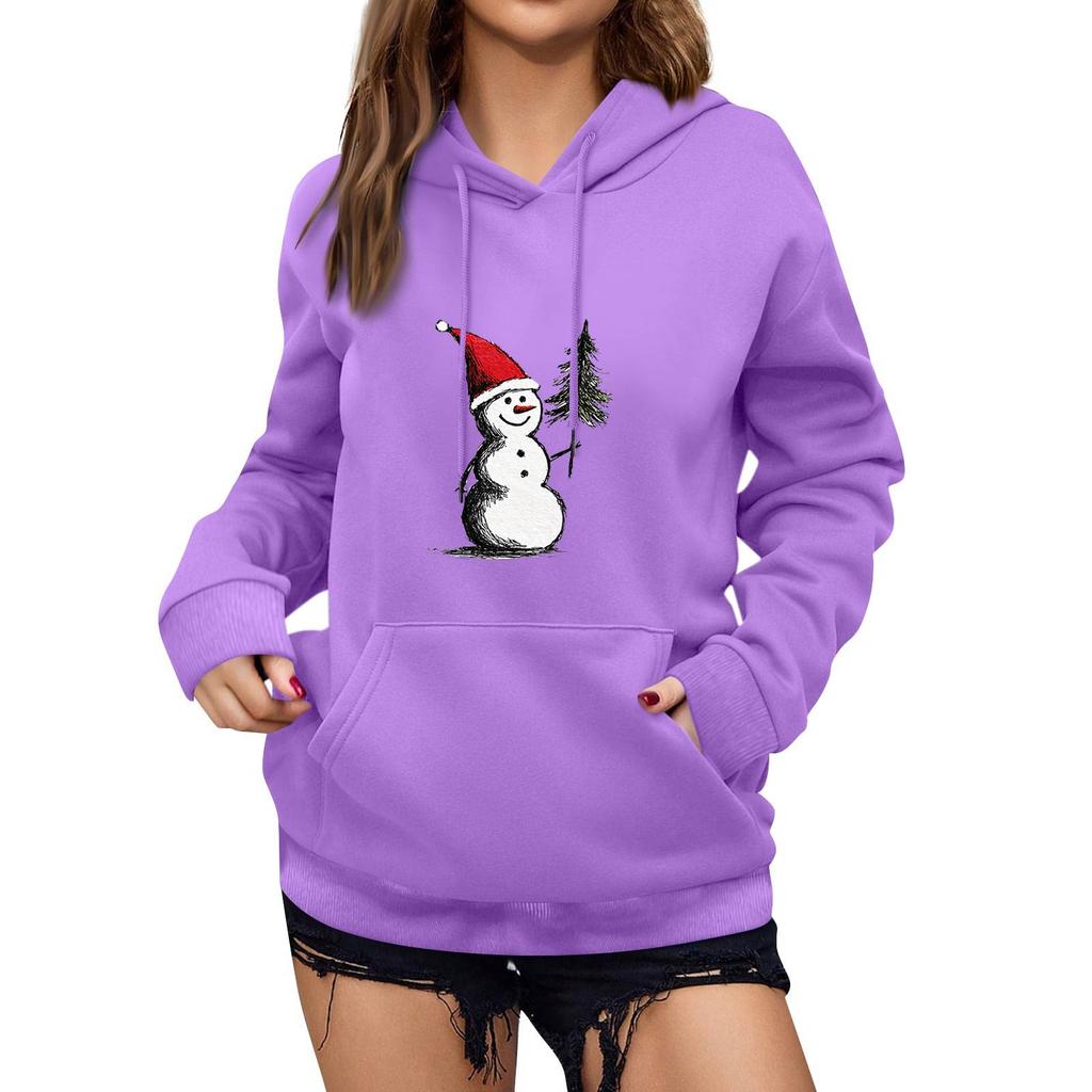 Women's Winter Christmas Printed Pullover Hooded Sweatshirt Fleece Long Sleeve Sweatshirt