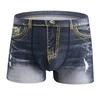 Módní pánské boxerky s potiskem inspirovaným džínovinou Trendy značkové slipy se středně vysokým pasem Prodyšné šortky ve stylu džínoviny