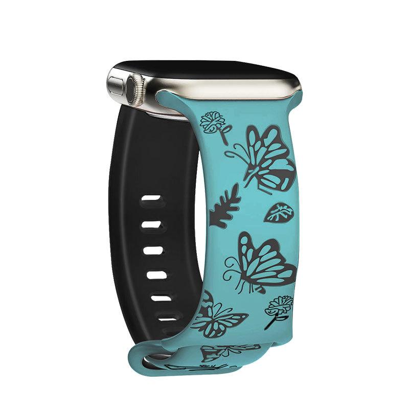 Dla Apple Watch Series 10/9/8/7/Ultra 2/SE 2 Silikonowy Pasek z Rzeźbioną Klamrą Motylkową