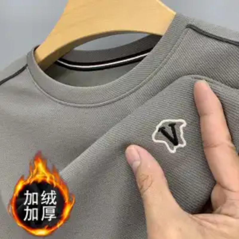 Men's Sweatshirt Winter Round Neck Hoodless Pullover Plus Velvet Thickened Bottoming Shirt Fashionable Versatile Casual Top