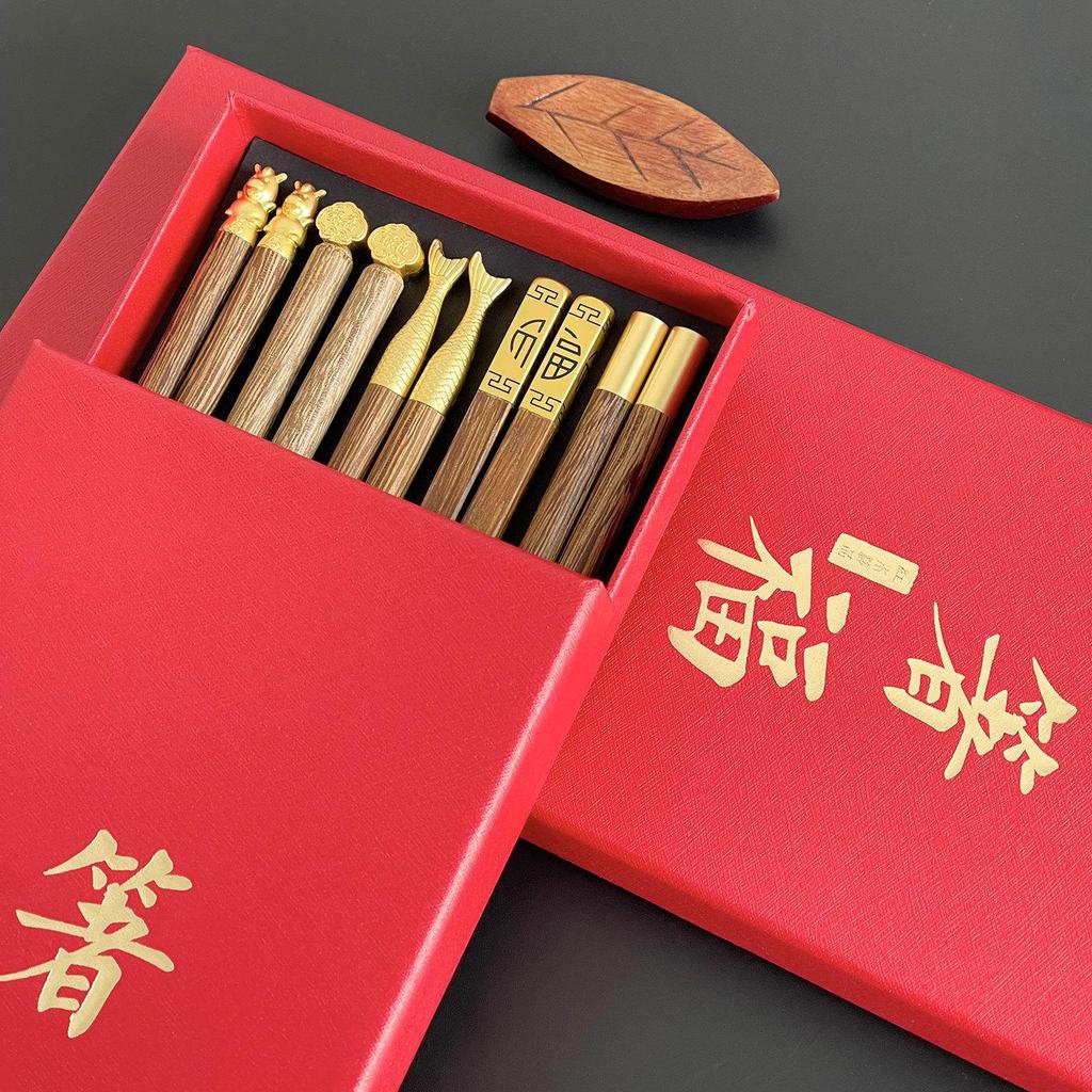 2025 Premium Palissander Eetstokjes Set: Luxe Eénpersoons Gelukskat Antislip Cadeaubox