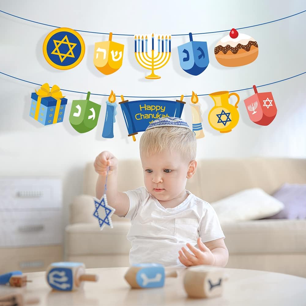 3 Pcs Hanukkah-Themed Banner Set, Creative Banner with Hanging Flags for Party Decorations