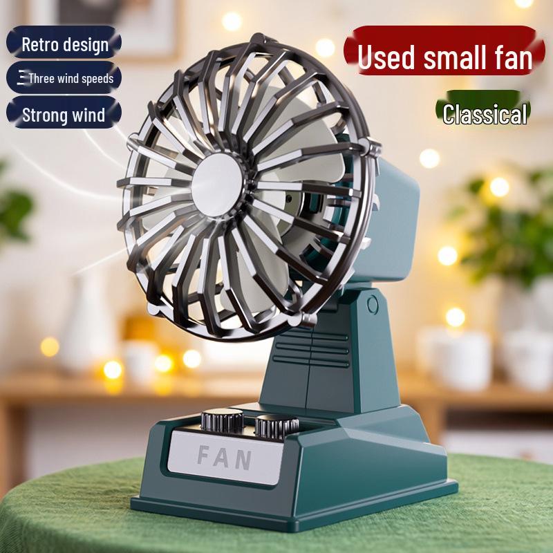 Retro USB Rechargeable Desk Fan for Dorms - Classic Cartoon Style