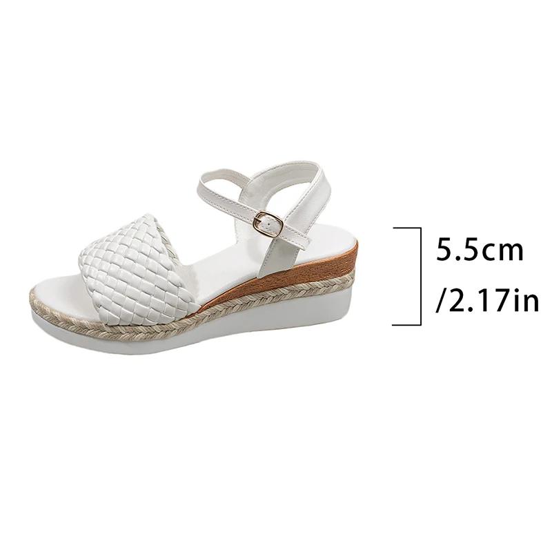 Fashion Women's Summer White Wedge Sandals Fashion Braided Ankle Strap Platform Sandals Woman Lightweight Non Slip Beach Shoes Plus Size