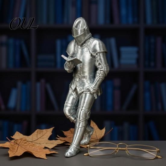 Classic Armor Plate Decor for Garden Medieval Knight Bookshelf Decor, Silver-Finished Armored Statue, Fantasy Home Vintage Style Figurine Room Office