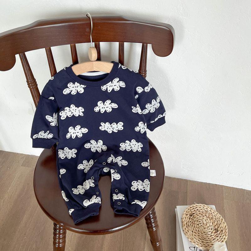 

Baby Spring Clothing, Children s Clothing, Korean Style Printed Solid Color Long-Sleeved Round Neck Jumpsuit for Boys, Super Cute Kidsren s Romper Navy Blue Romper Suit 66