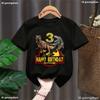 Summer Fashion Happy Birthday Jurassic World Printed T-Shirt Black Dinosaur Kids Clothing