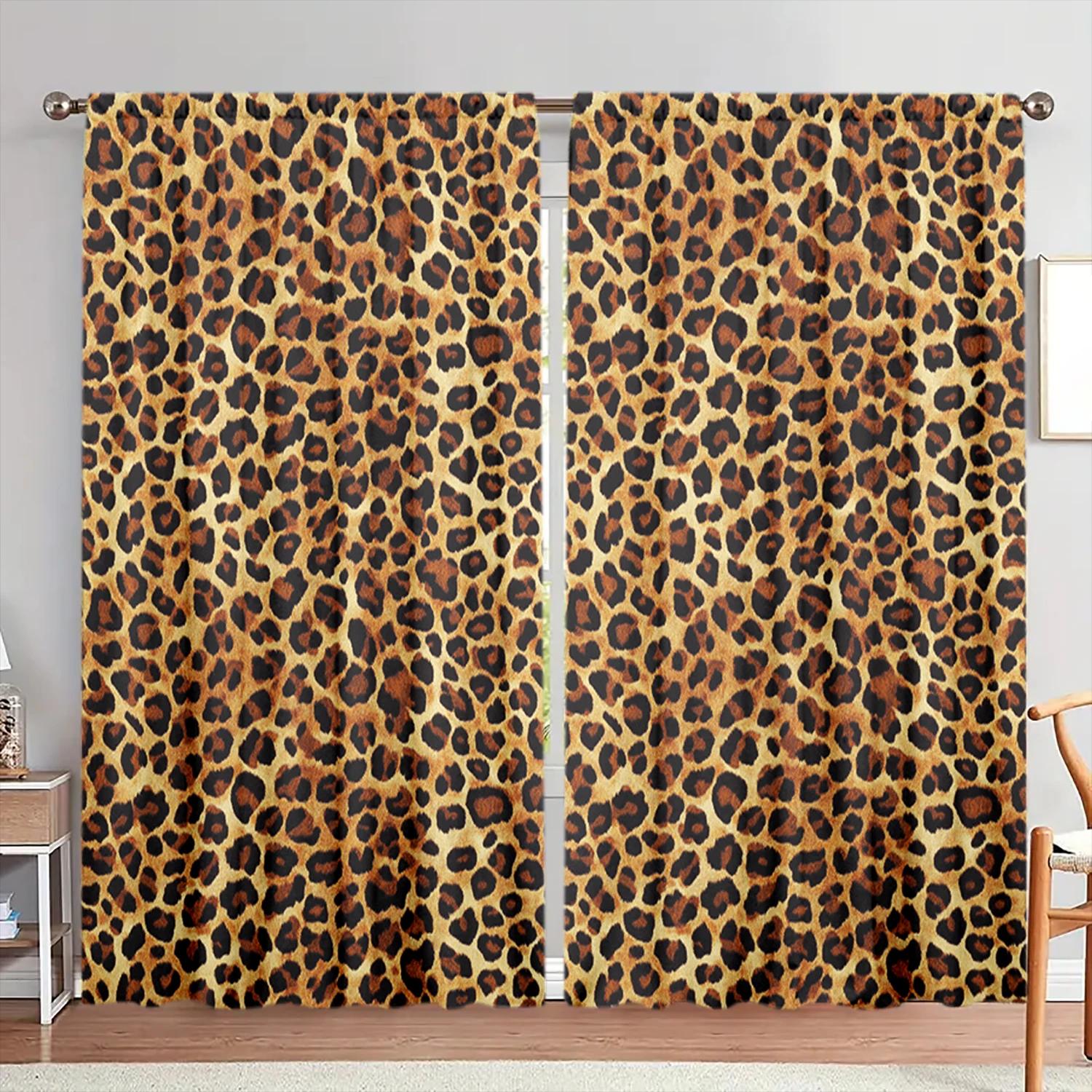 

Leopard Print Elements Printed Curtain Home Decor Window Treatment Bedroom Office Kitchen Curtains Set Of 2 Made Polyester With Rod Pocket Sleeping W100*H70(CM)-Hooks&1PCS