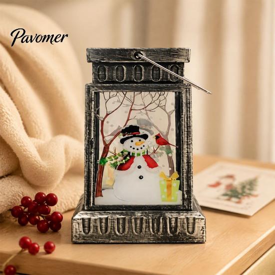 Warm LED Lantern Retro Christmas Night Light, Hand Painted Miniature Fairy Tale for Cozy Living Room Light Holiday Home Decor, Plastic Decorative Lamp