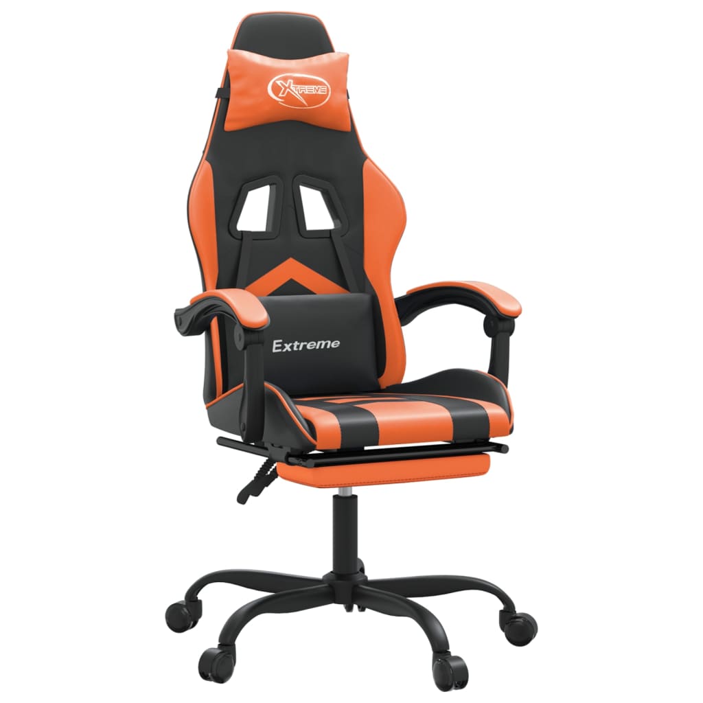 Gaming Chair with Footrest Black and Orange Artificial Leather