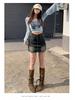 Women’s 2024 Spring High-Waisted Denim A-Line Mini Skirt, Anti-Exposure, Slimming, Hip-Hugging Design