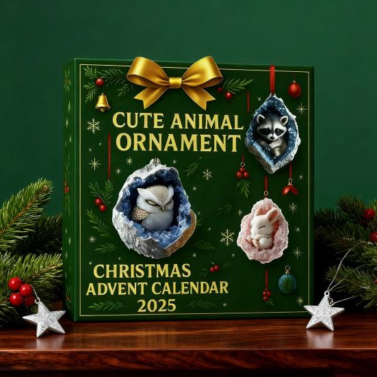 Christmas Countdown Calendar Box 24-Day Advent Calendar Acrylic Forest Animal Hanging Decorations Festive Atmosphere Enhancer
