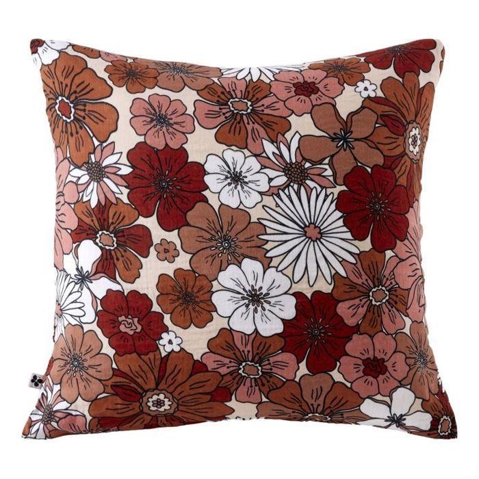 Taie d'oreiller réversible "Anna / Flora" toutes dimensions Gaze de Coton imprimée l'Effet Papillon - 60x60 - Terracotta