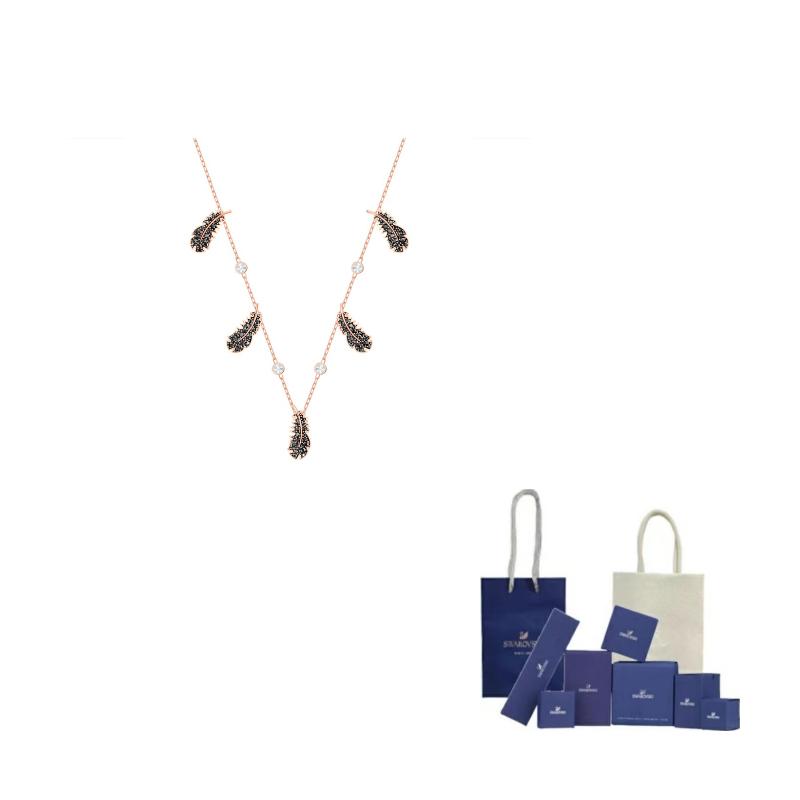 Swarovski Freche Feder Anhänger Halskette Damen Halsketten Schwarz 5497874