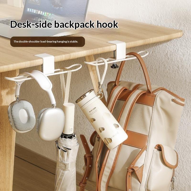 Adjustable Desk Hook Rounded Corner Carbon Steel Backpack Holder Easy Install No-Drill Multipurpose Hook Office Supplies