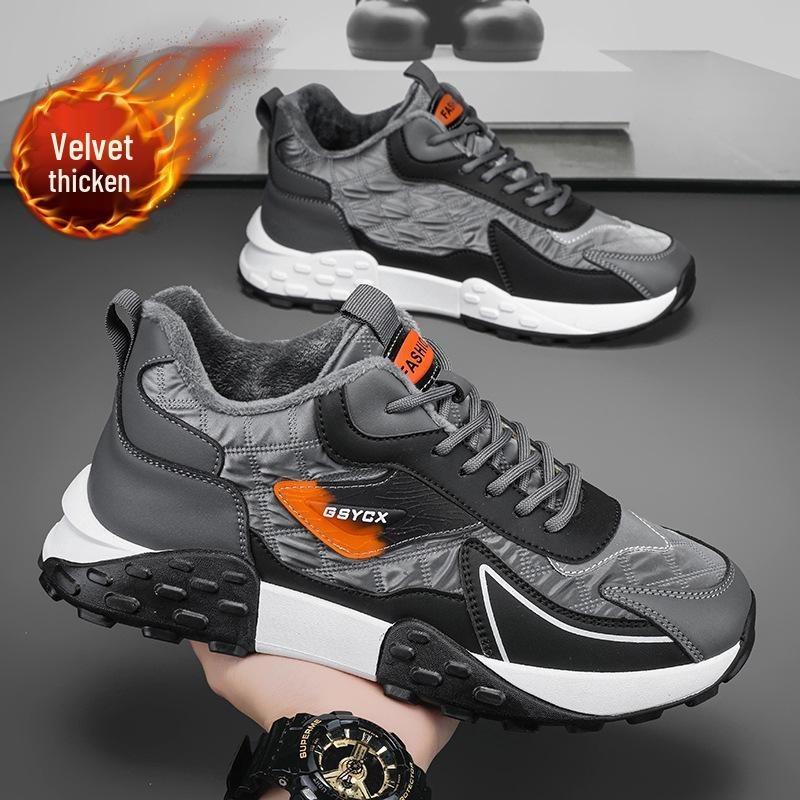 Męskie buty jesienno-zimowe 2025 z pluszowym wnętrzem - Modne, na grubej podeszwie, casualowe sneakersy