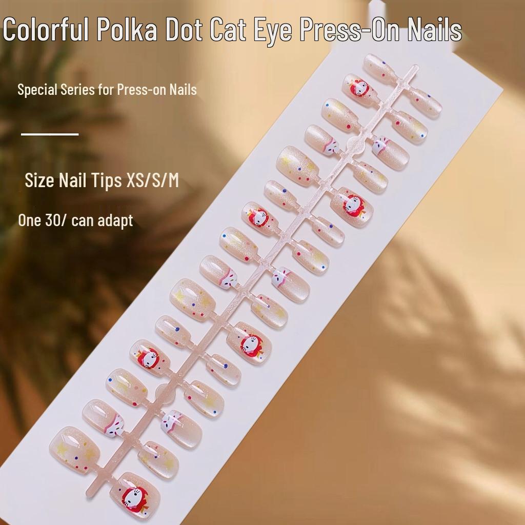 

Colorful Polka Dot Cat Eye Press-On Nails - Fresh & Cute False Nail Pieces