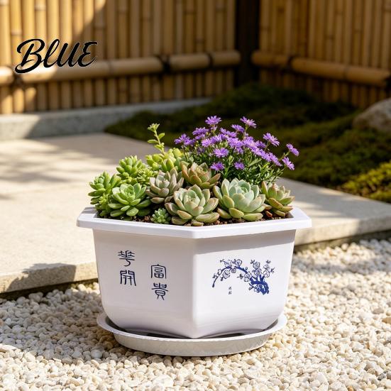Hexagonal Plant Pots for Indoor Outdoor Flower Pot with Drainage Holes & Saucer Plants Durable Weather Resistant Large Decorative Living Room Planter