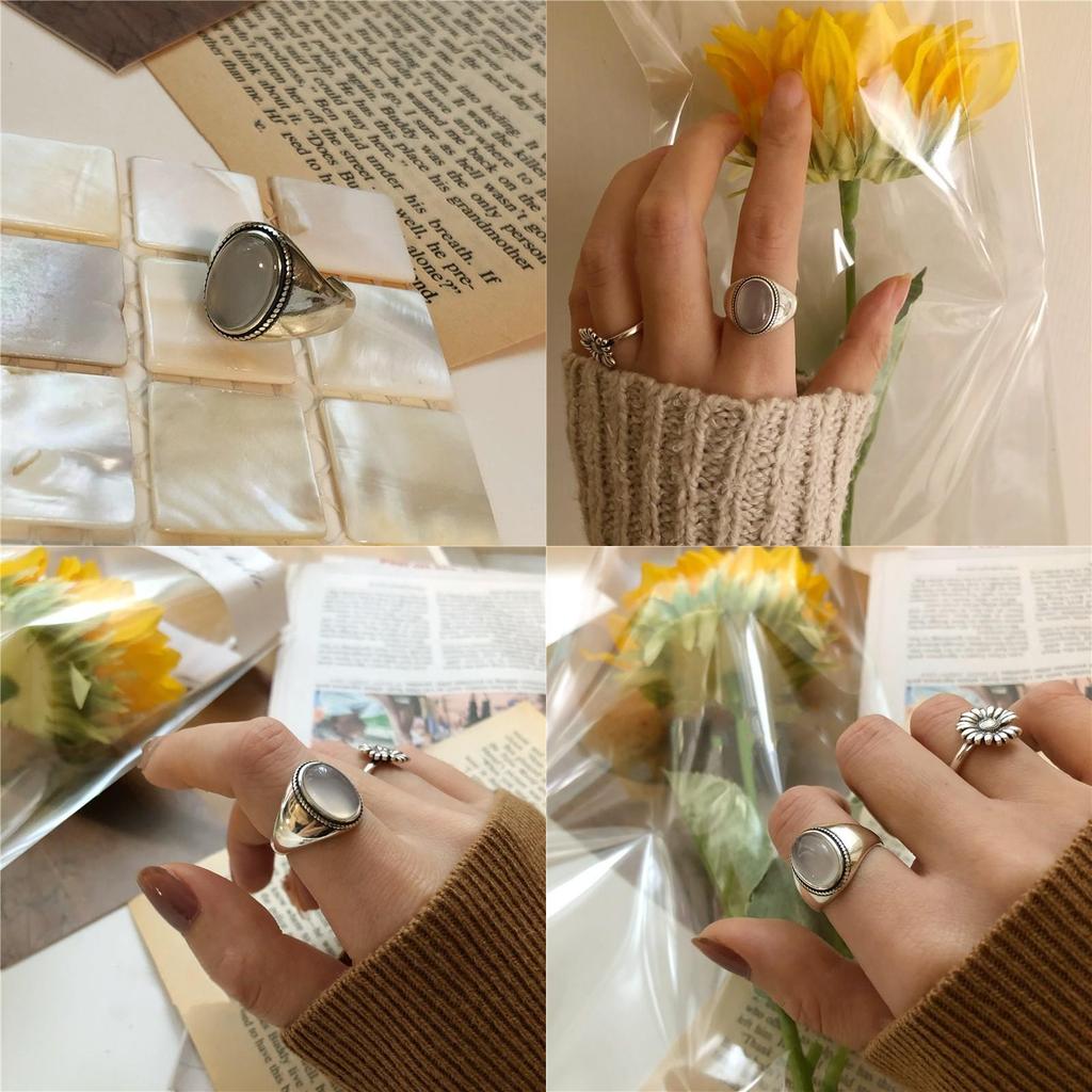 Design Unique Open 925 Silver Ring With Vintage Charm And Striking White Agate Gemstone Women For