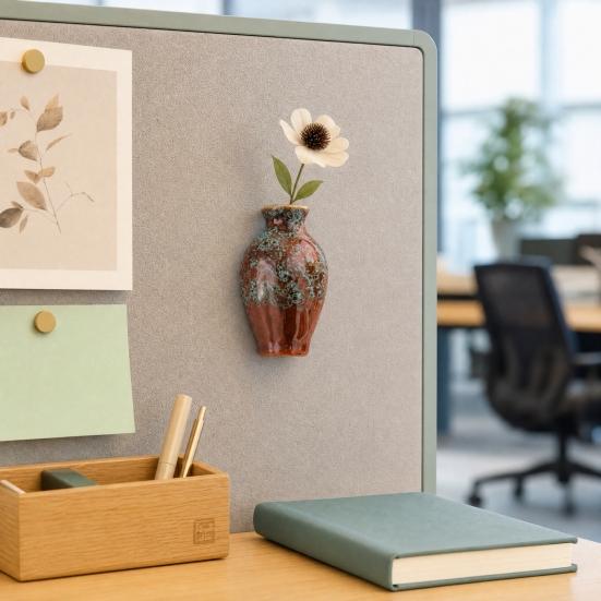 Mini Ceramic Vase Refrigerator Magnet, 3D Chinese Style Flower Vase Fridge Magnet, Home Office Kitchen Locker Decoration Magnet