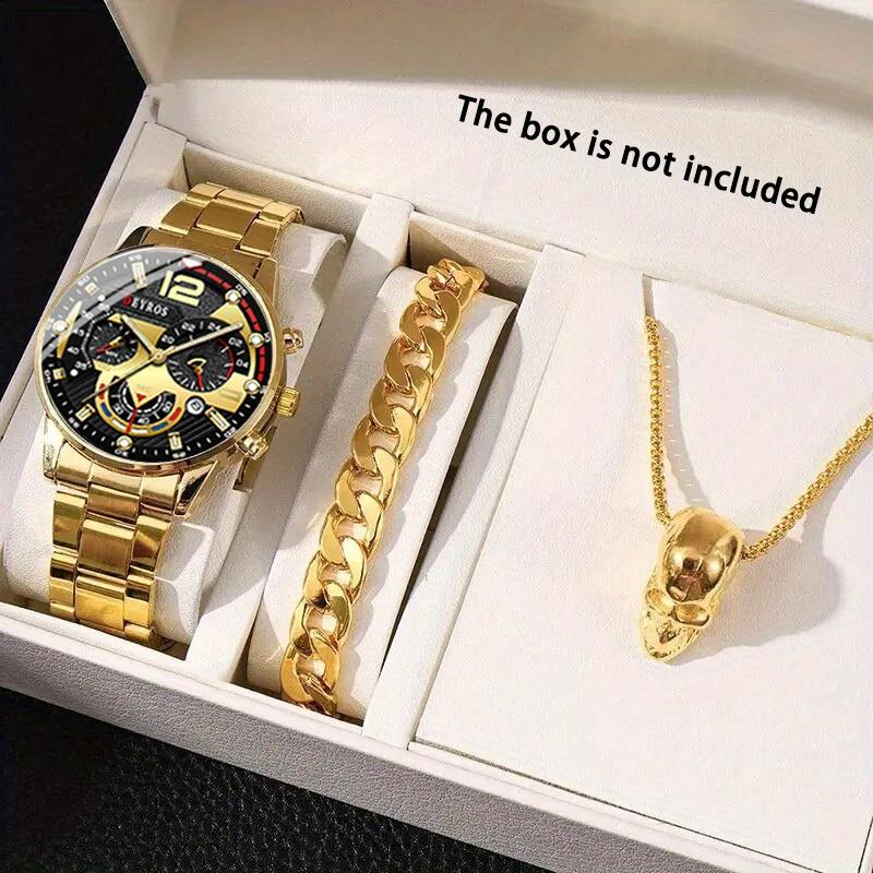 

Модные мужские роскошные деловые кварцевые часы с датой, светящиеся часы, браслет и кулон в виде черепа, мужские подарки