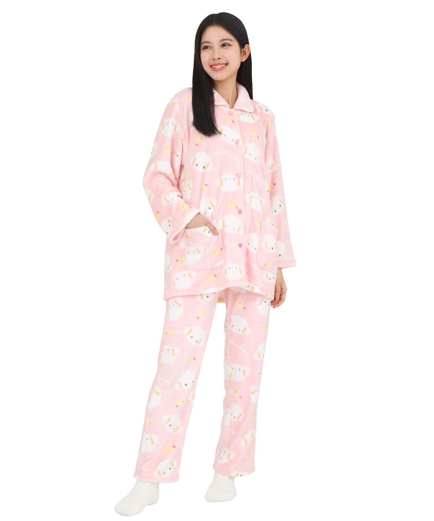 

SAZAC Kogimyun Flannel Shirt Pajama Long Sleeve and Loungewear Women s Set, Pants, (Pink/M/SAN1870) розовый