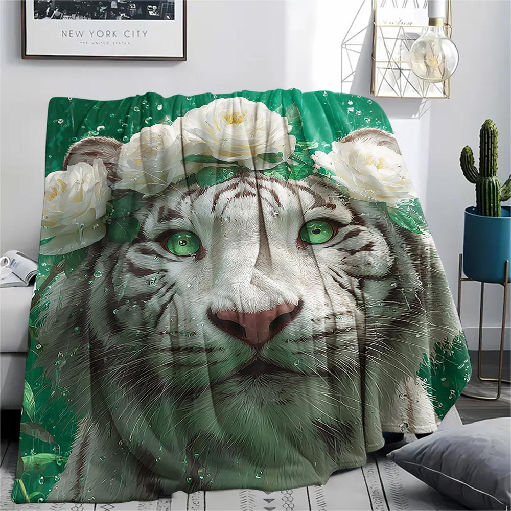 Flanelová deka s potiskem bílého tygra, Vysoce kvalitní, Pohodlná pro všechna roční období, Domácí dekorace, Teplo a pohodlí, Perfektní jako vánoční dárky