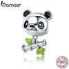 BAMOER Real 100% 925 Sterling Silver Lovely Bamboo Panda Animal Charm Fit Girls Charm Bracelet DIY Jewelry Girls Gift SCC325