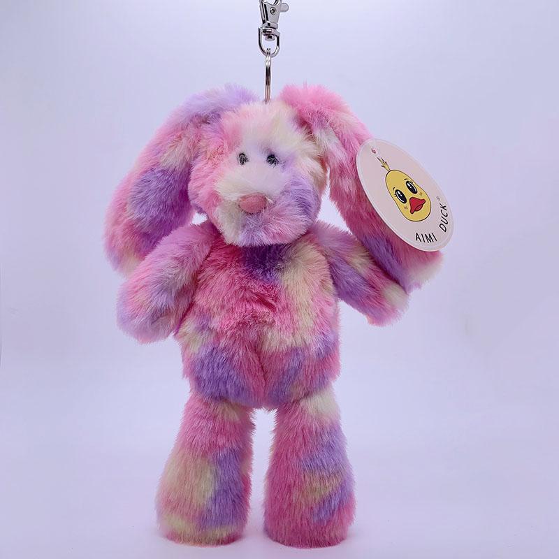 24Pcs 20Cm Pink Stuffed Rabbit Doll Toys Bear Keychain Plush Toys Rainbow Rabbit Toy Bag Pendant Soft Animals Schoolbag Pendant
