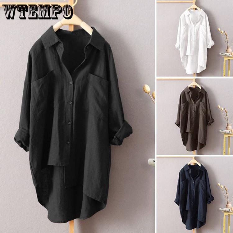 Women's Solid Color Shirt Autumn Double Pocket Long Sleeved Shirt Top