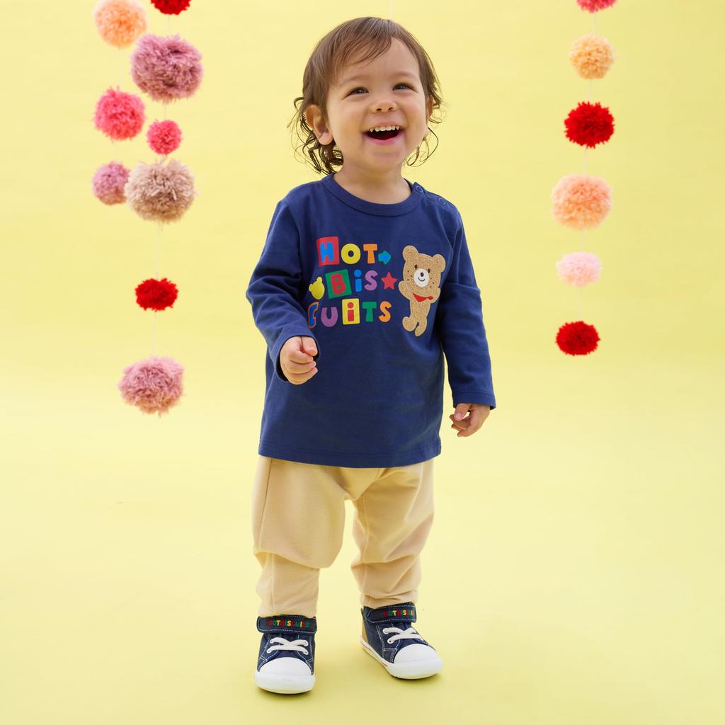 MIKI HOUSE HOT BISCUITS Long Sleeve Navy for Boys and T-Shirt, Blue, 110cm, Girls, 73-5201-147