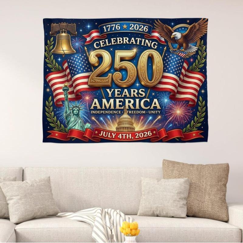 America 250th Anniversary Tapestry Patriotic July 4th Polyester Wall Hanging for Living Room Dorm Party Decor