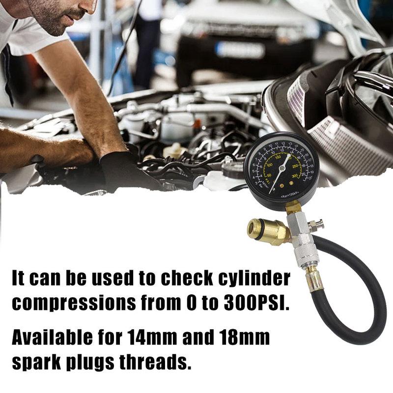 1pc Car 0-300PSI Pressure Gauge Check Tester Kit Engine Cylinder Compressions Diagnostic Test Tool Auto Repairing Accessories