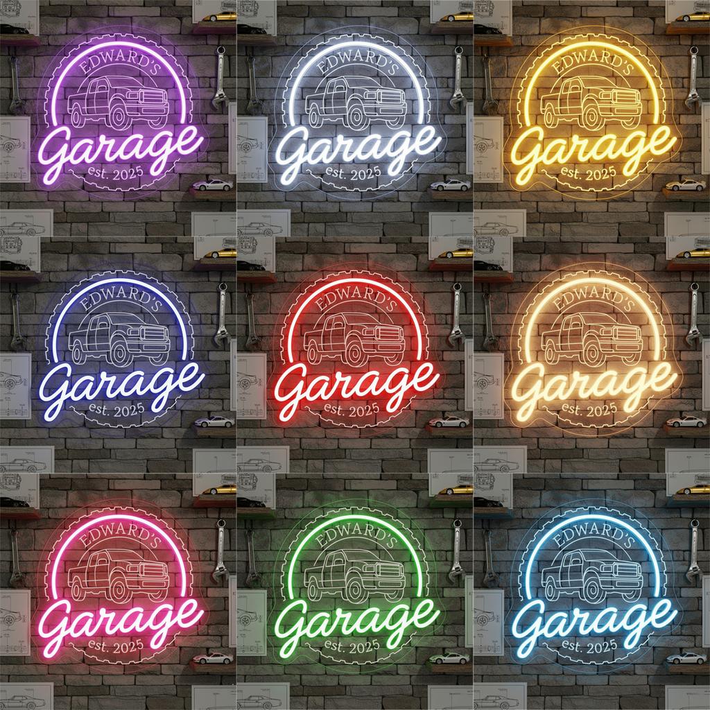 Custom Garage LED Neon Sign: Fully Personalized LED Neon Light for Garage, Unique Man Cave Workshop Decor That Shows Your Style