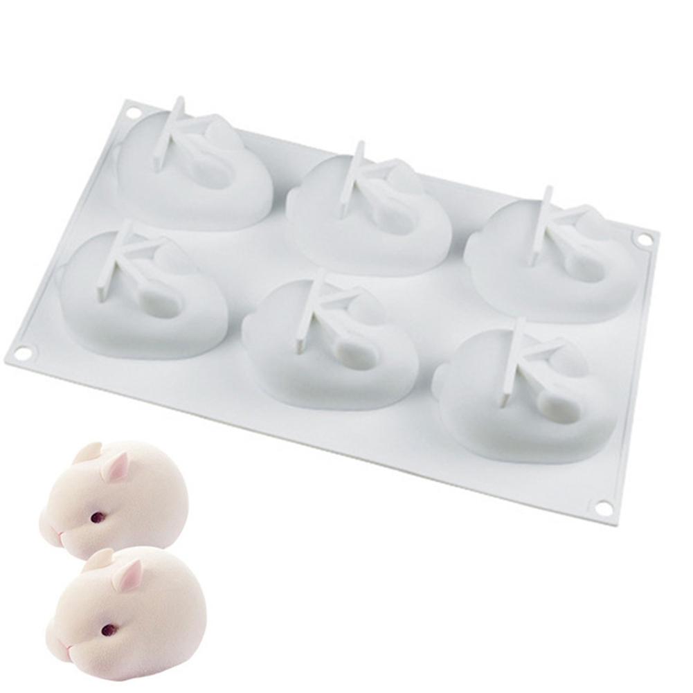 

6 Cavity Cute Rabbit Shape Silicone Mold for Mousse Cake Dessert Baking white#0