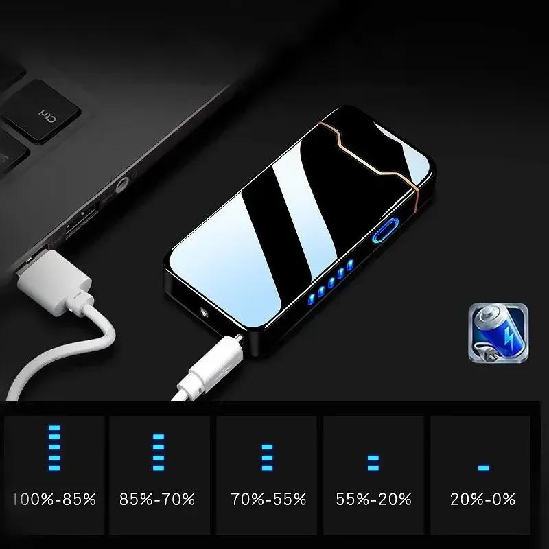 High End Luxury New Ignition Arc USB Electric Lighter Metal Rechargeable Cigar Lighter Battery Display Big Flame Lighter Gift