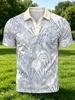 Men's Outdoor Polo Shirt, Available in Multiple Sizes, Featuring an All-over Blue-toned Seashell Texture Print. This Men's Top Is Suitable for Hiking,