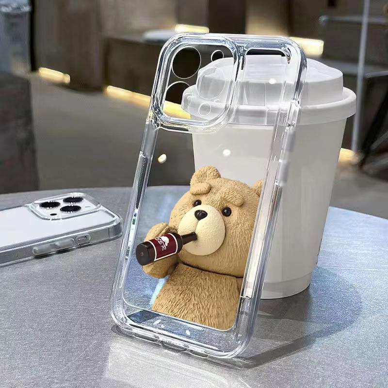 Cute Bear Pattern Phone Case For Samsung Galaxy S26 S25 Ultra S24 S23 FE S22 S21 Plus S20 A73 A72 A71 Clear Bumper Cover