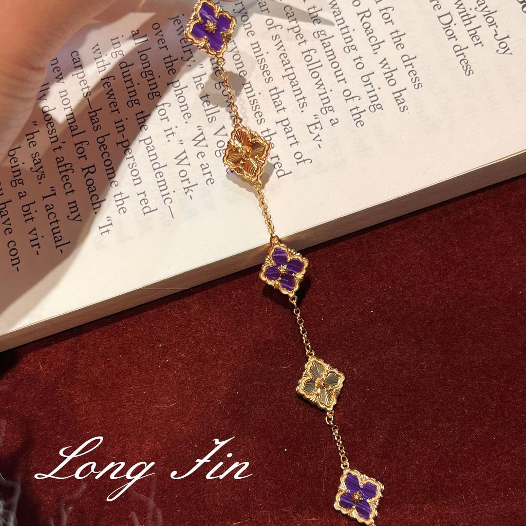 French Retro High-End Purple Dragon Crystal Turquoise Bracelet, Necklace, Earrings, Court Style Four-Leaf Clover Set, Live Broadcast Special